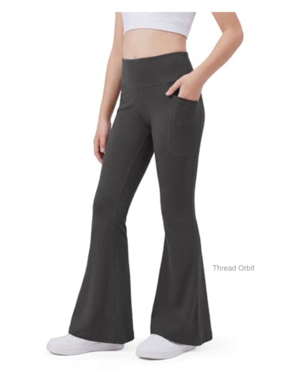 Girls Flare Leggings with Pockets High Waisted Yoga Dance Pants Soft 4-Way